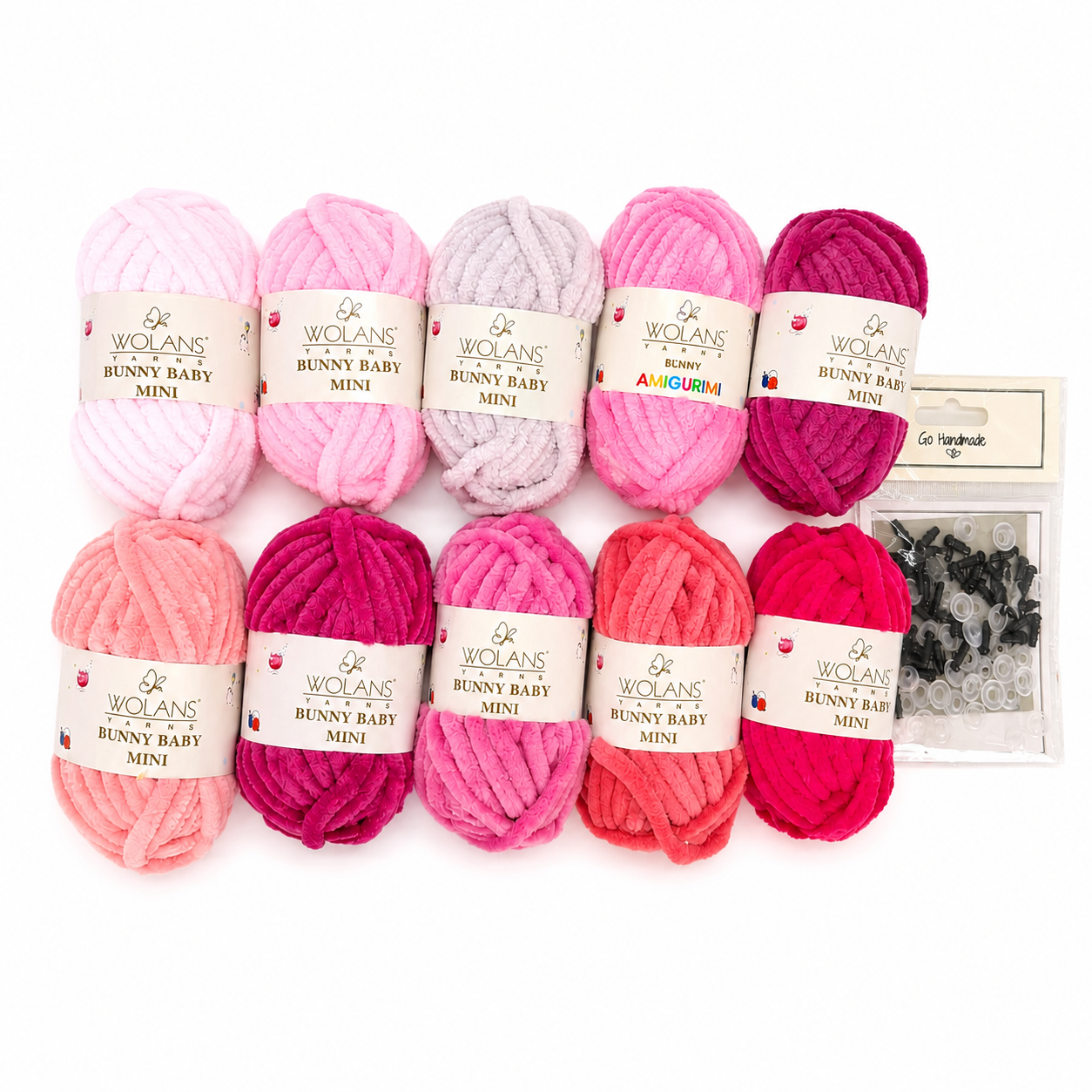 Blush Pink Amigurumi Yarn Kit — 10 Bunny Baby Mini Skeins + Safety Eyes