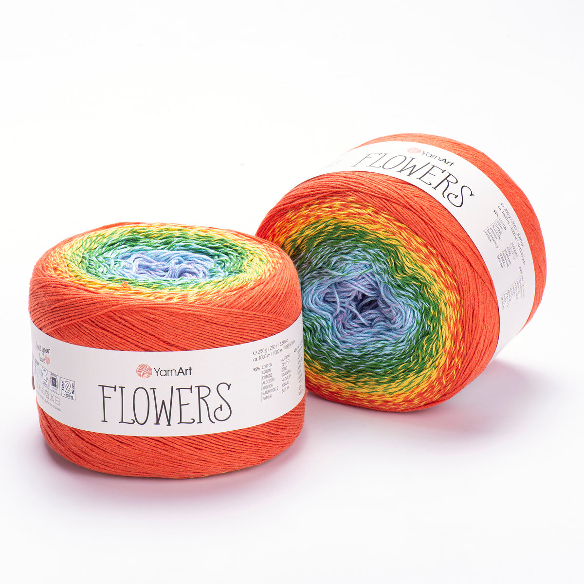 YarnArt Flowers 255 Steel Blue & Moss – cotton acrylic gradient cake yarn