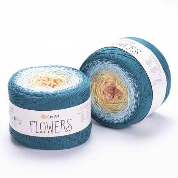 YarnArt Flowers 270 Powder Blue & Wheat – cotton acrylic gradient cake yarn