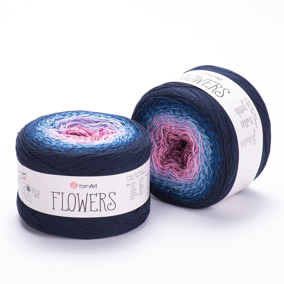 YarnArt Flowers 273 Navy & Wisteria – cotton acrylic gradient cake yarn