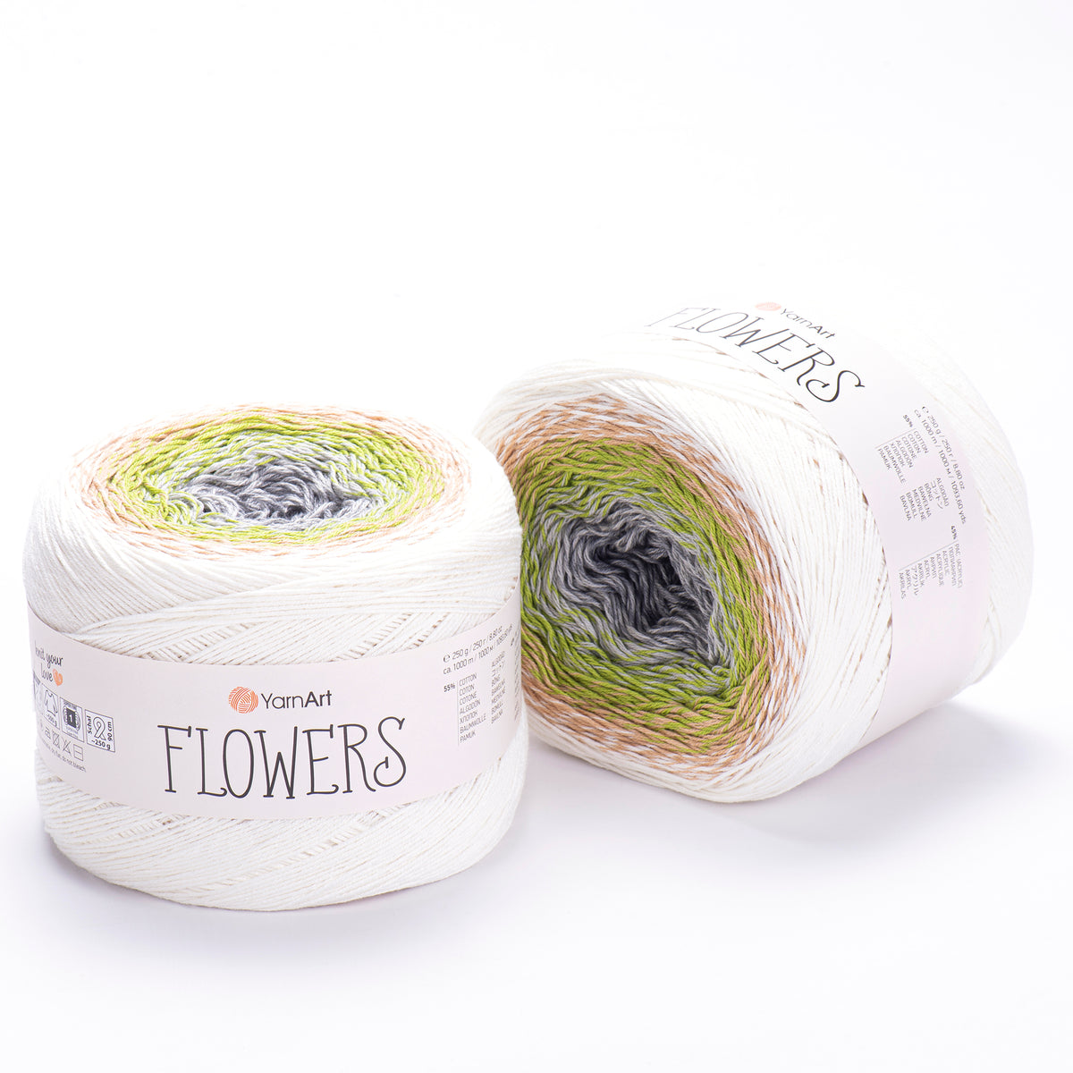 YarnArt Flowers Pearl & Latte – cotton acrylic gradient cake yarn