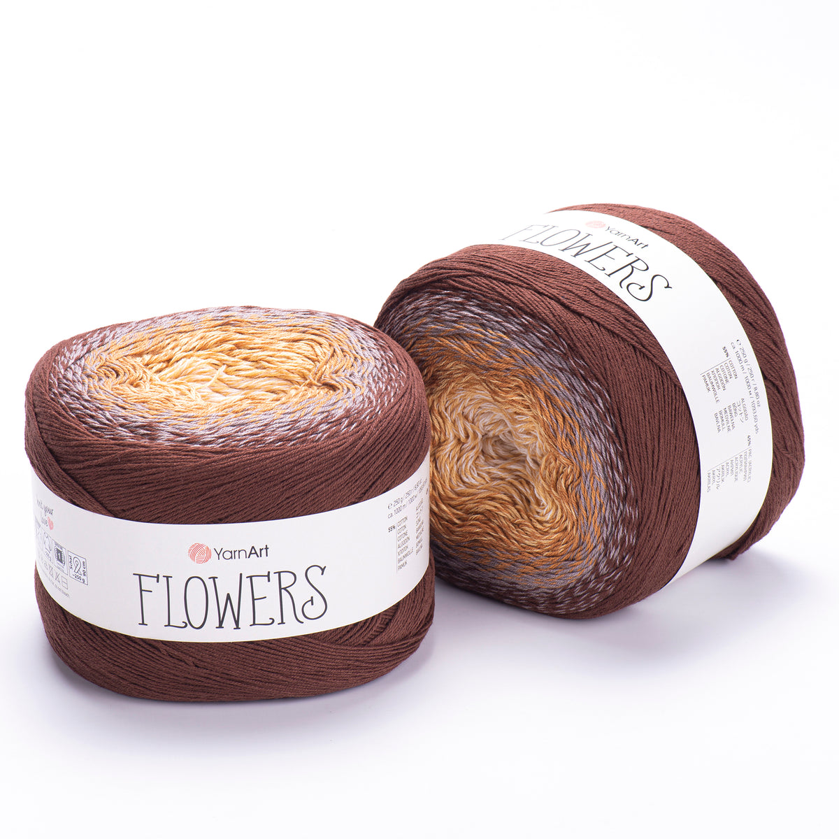 YarnArt Flowers Clay & Dark Brown – cotton acrylic gradient cake yarn