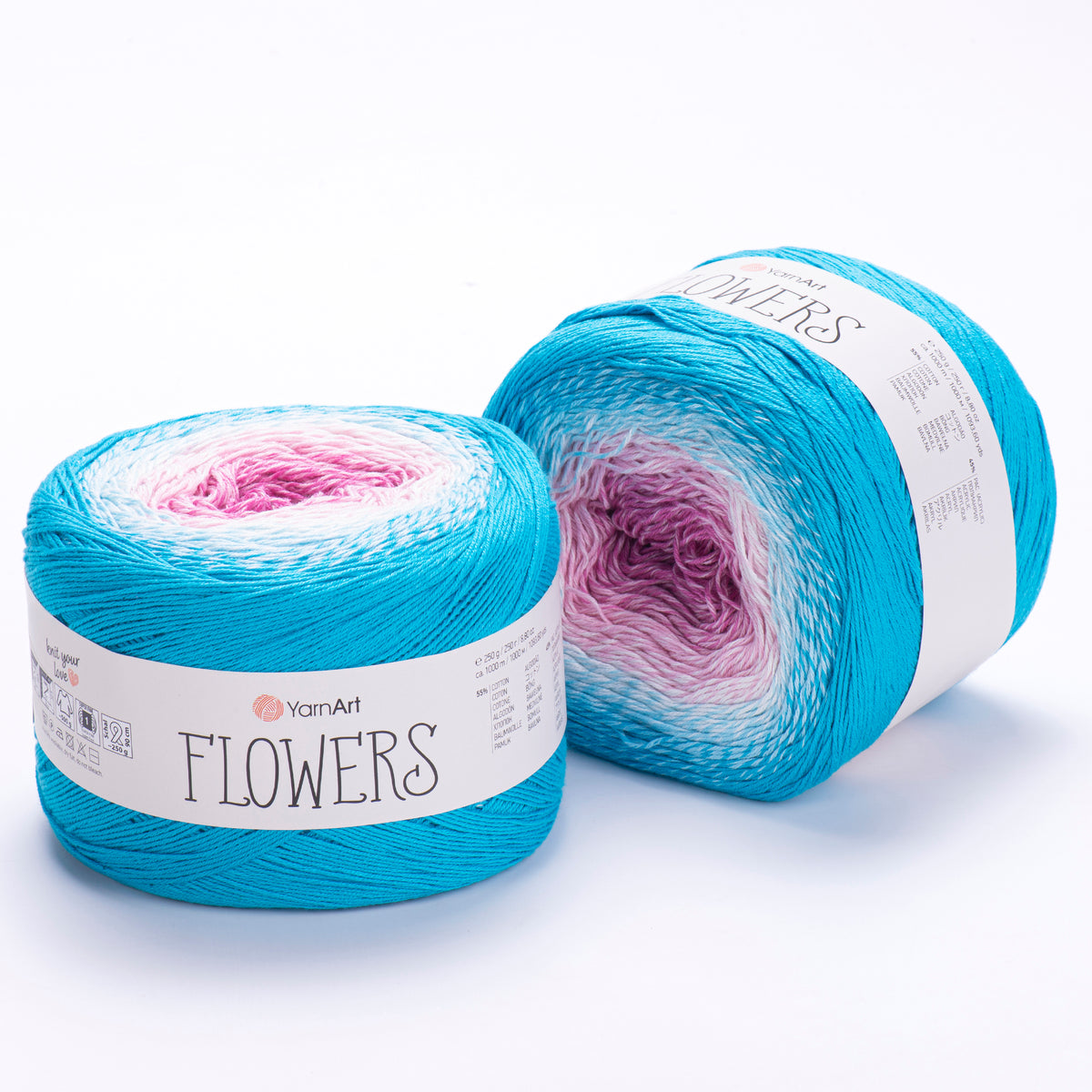 YarnArt Flowers 294 Steel Blue & Plum – cotton acrylic gradient cake yarn