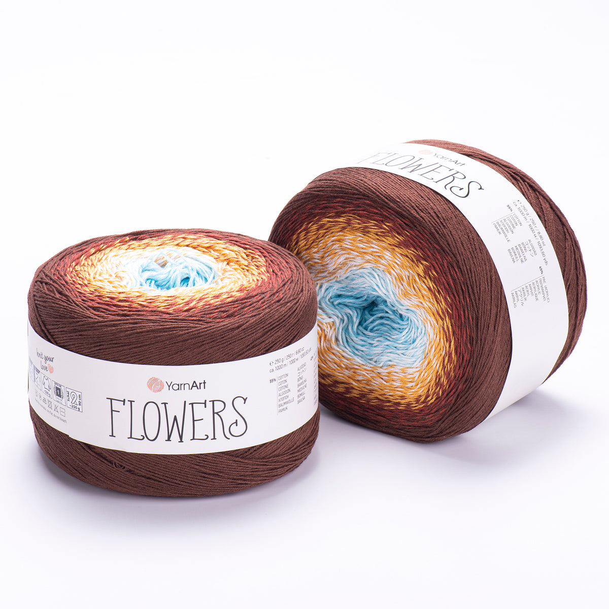 YarnArt Flowers 296 Light Grey & Espresso – cotton acrylic gradient cake yarn
