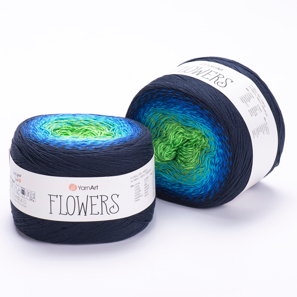 YarnArt Flowers 300 Green & Forest – cotton acrylic gradient cake yarn