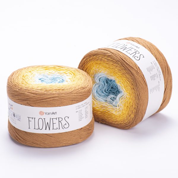 YarnArt Flowers 309 Honey & Steel Blue – cotton acrylic gradient cake yarn