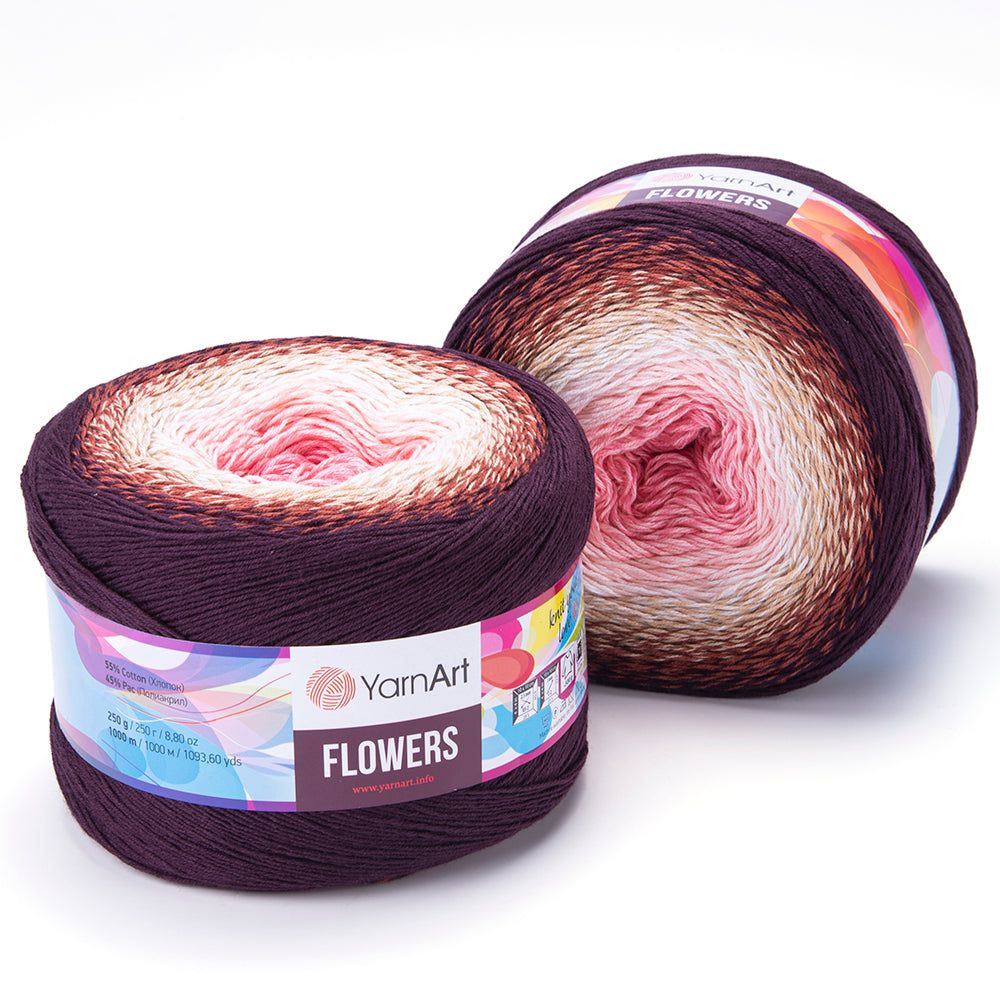 YarnArt Flowers 319 Powder Pink & Ruby – cotton acrylic gradient cake yarn