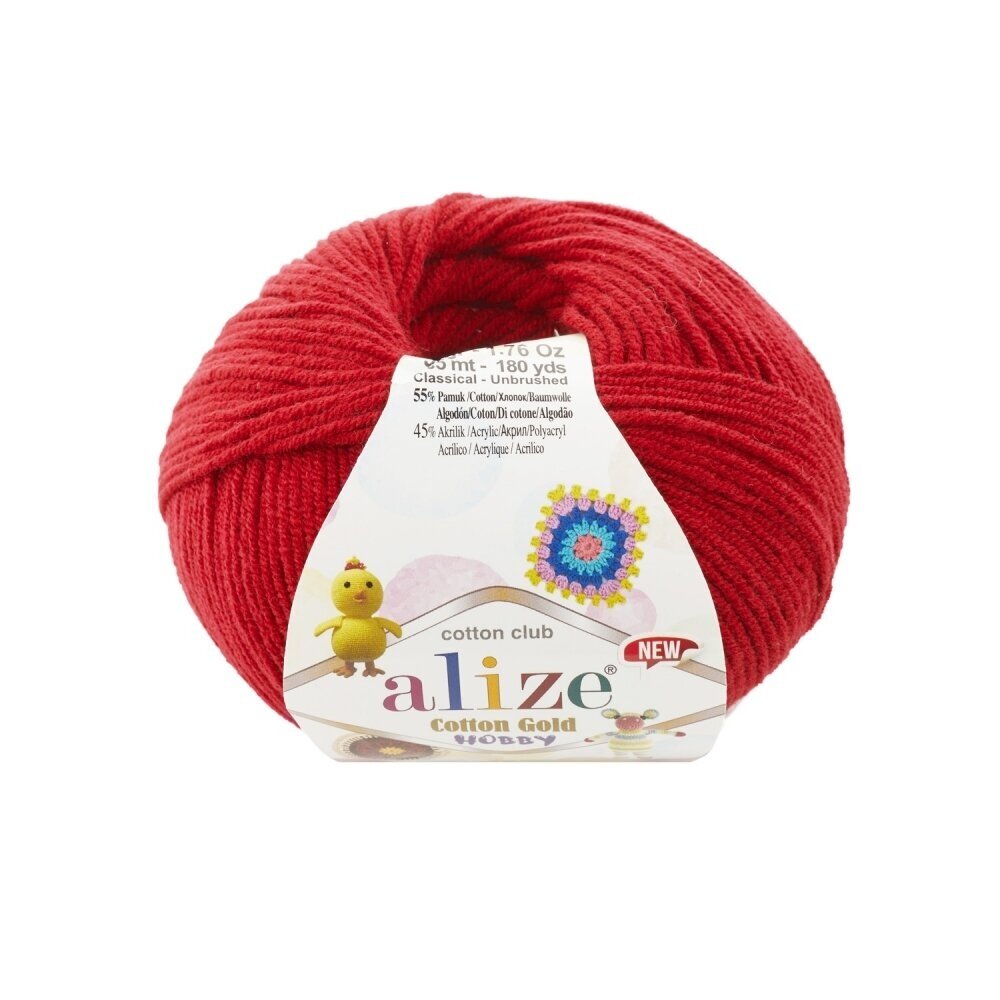 Alize Cotton Gold Hobby 56 Raudona – medvilnės ir akrilo siūlai