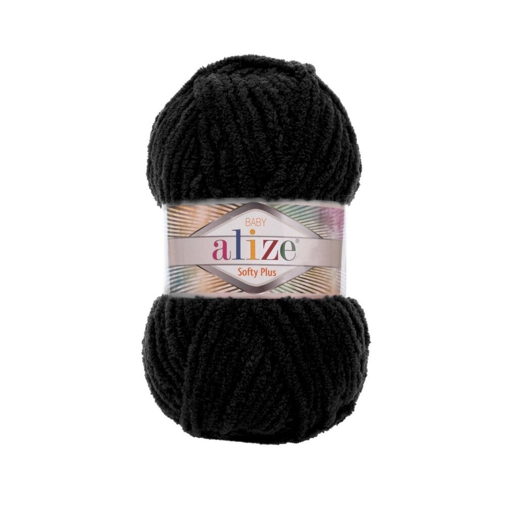 Alize Softy Plus 1060 Melna – bieza pūkaina dzija