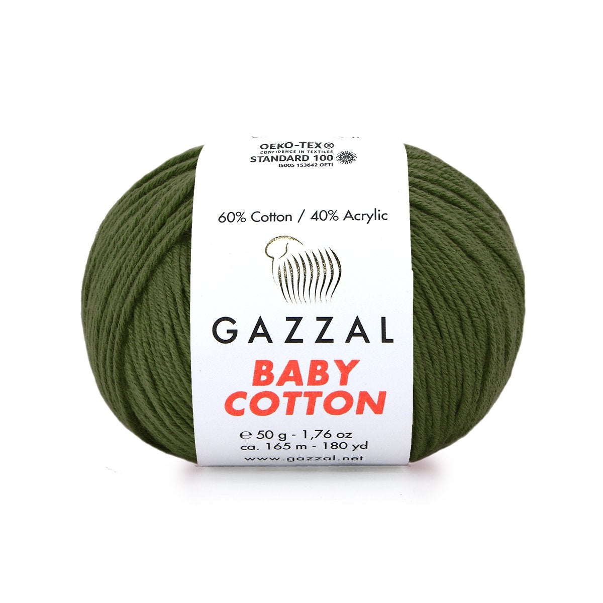 Gazzal Baby Cotton 3463 Mörkoliv – babygarn i bomull och akryl