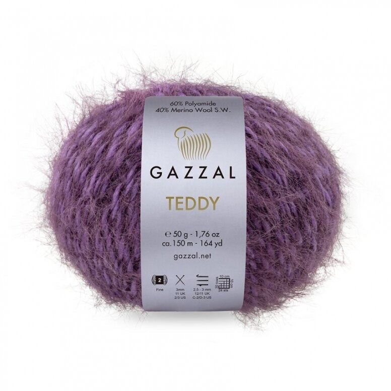 Gazzal Teddy 6552 Slyvų – buklė siūlai su merino vilna