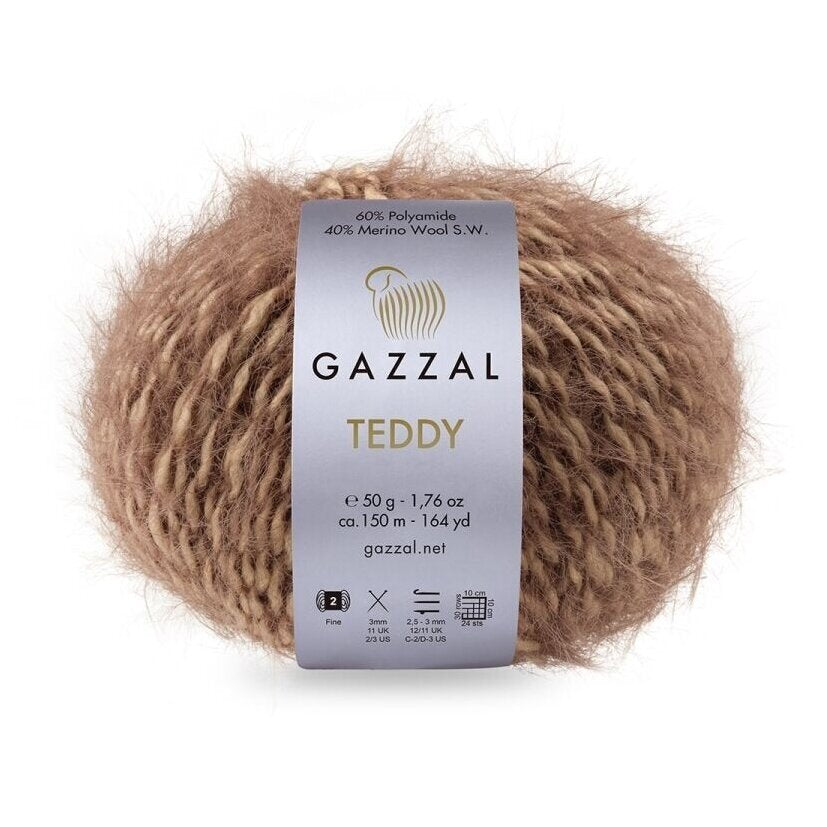 Gazzal Teddy 6540 Ruda – buklė siūlai su merino vilna
