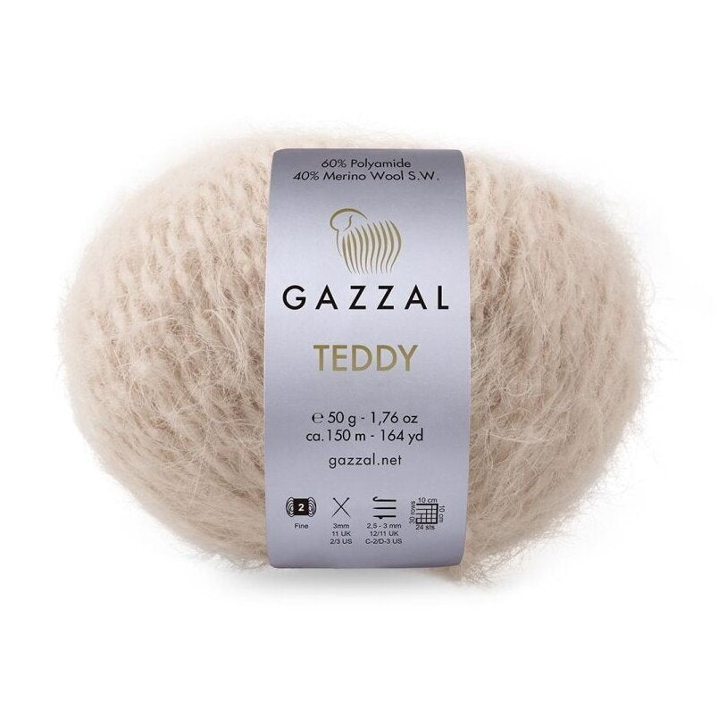 Gazzal Teddy 6534 Bežinė – buklė siūlai su merino vilna