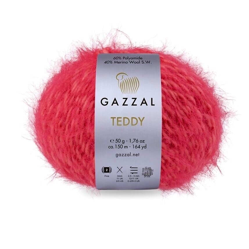 Gazzal Teddy 6542 Arbūzinė – buklė siūlai su merino vilna
