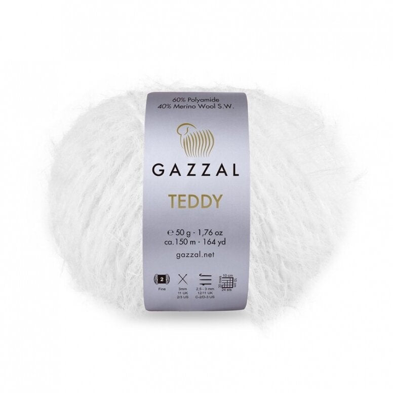 Gazzal Teddy 6530 Natūrali balta – buklė siūlai su merino vilna