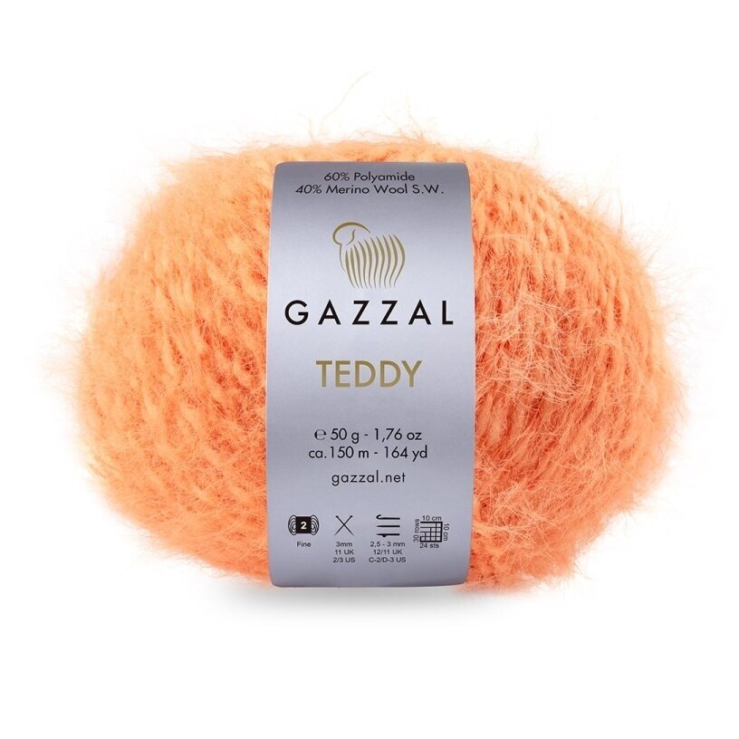 Gazzal Teddy 6544 Oranžinė – buklė siūlai su merino vilna
