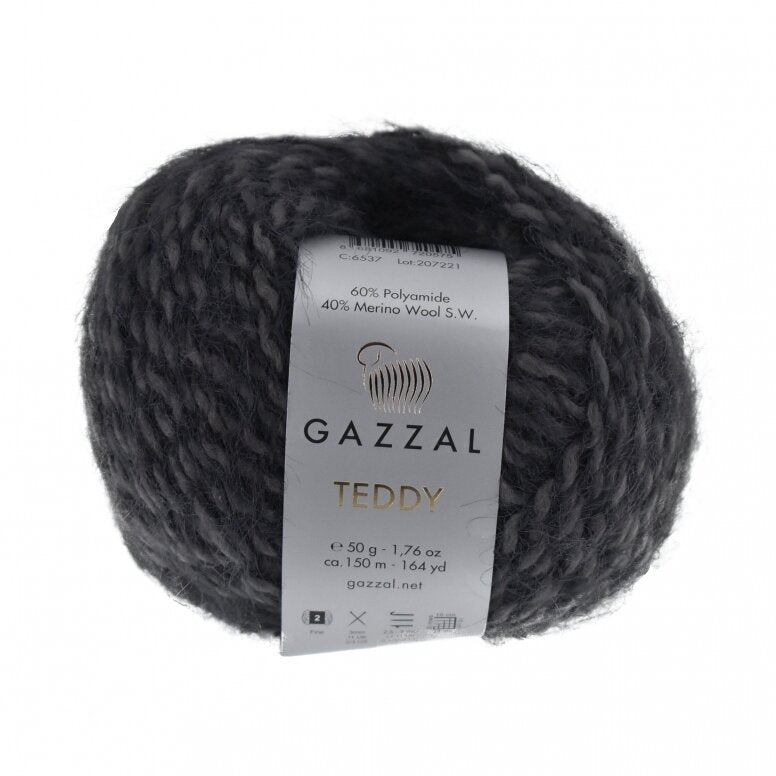 Gazzal Teddy 6537 Antracitinė – buklė siūlai su merino vilna