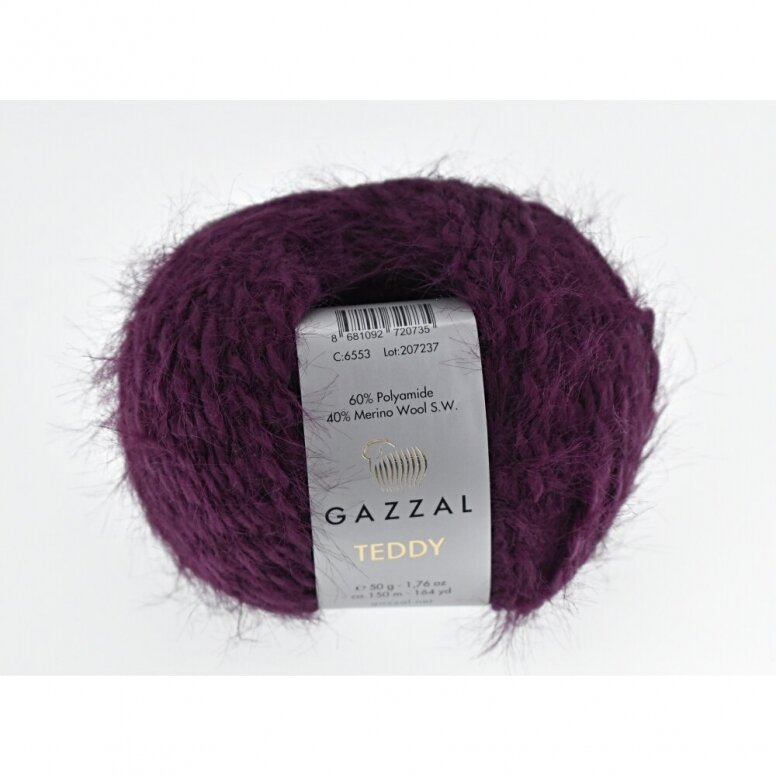 Gazzal Teddy 6553 Baklažano – buklė siūlai su merino vilna