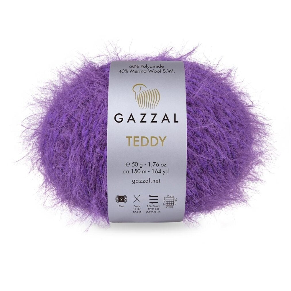 Gazzal Teddy 6550 Violetinė – buklė siūlai su merino vilna