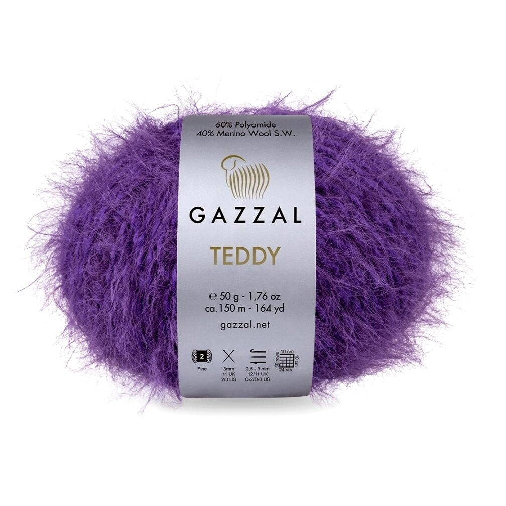 Gazzal Teddy 6551 Purpurinė – buklė siūlai su merino vilna