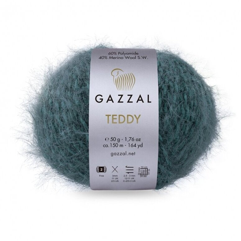 Gazzal Teddy 6560 Petrolio – buklė siūlai su merino vilna
