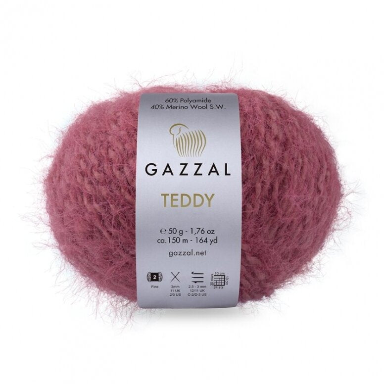 Gazzal Teddy 6549 Tamsiai rožinė – buklė siūlai su merino vilna