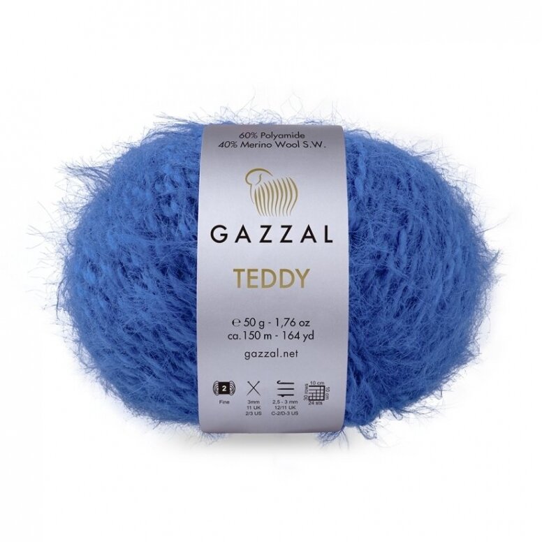 Gazzal Teddy 6563 Karališka mėlyna – buklė siūlai su merino vilna