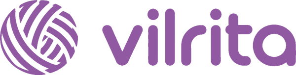 Purple brand logo reading 'vilrita' beside a stylized yarn ball icon on a white background.