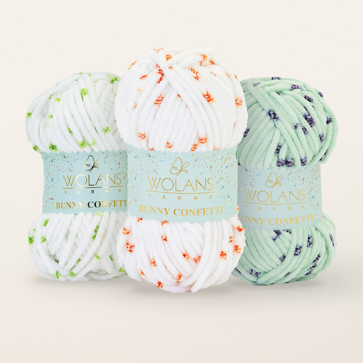 Wolans Bunny Confetti chenille yarn – colours 8, 6 and 12